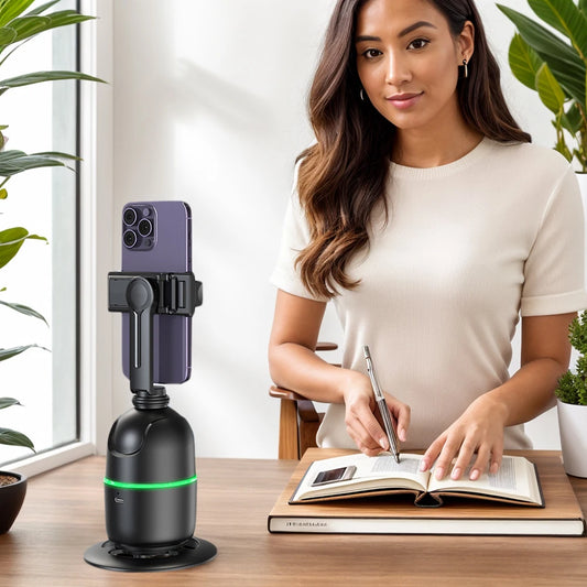 TrackMate 360° Auto Phone Tripod – Hands-Free Face Tracking with Remote & Gesture Control