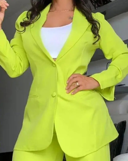 Elegant Notched Blazer & Button Pants Set
