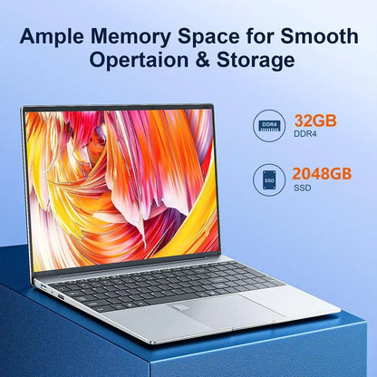 15.6" Portable Laptop, 32GB RAM, 2TB SSD, Windows 11, 4K, Backlit, Fingerprint, Intel N5095