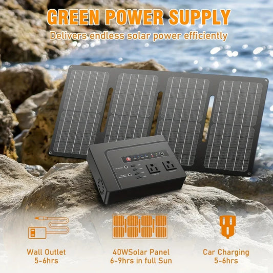 Portable 200W Lithium Battery Pack with 40W Foldable Solar Panel Kit Solar Generator Powerful and Compact for Home or Off Grid Use