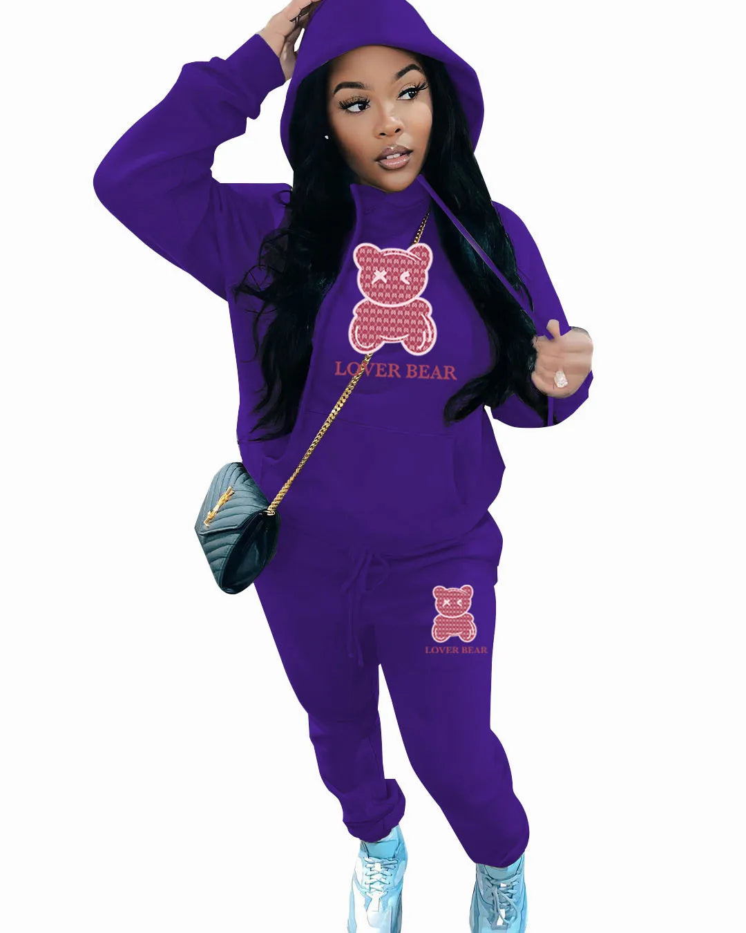 Lovely Bear Letter Print Kangaroo Pocket Jogger Set with Long Sleeve Hoodie & Drawstring