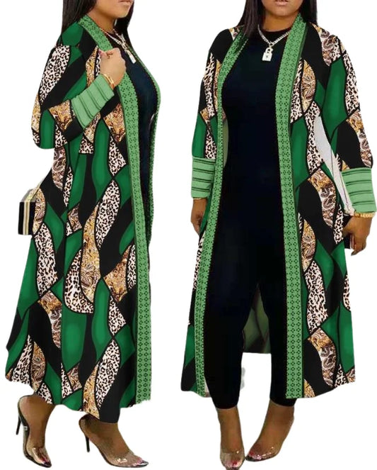 Leopard Print Women's Cardigan Open Front Longline Coat Casual Loose Versatile Jacket