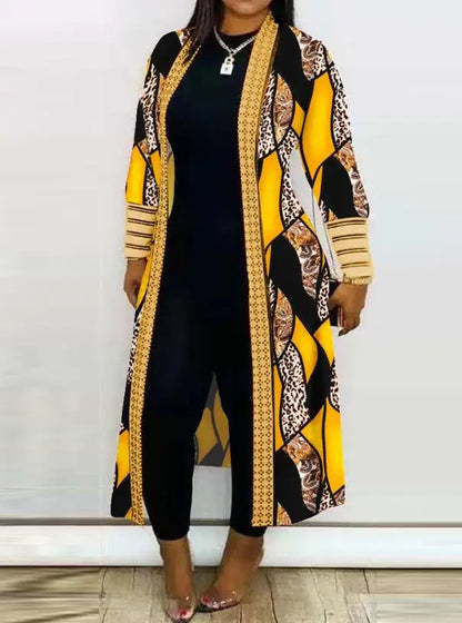 Leopard Print Women's Cardigan Open Front Longline Coat Casual Loose Versatile Jacket
