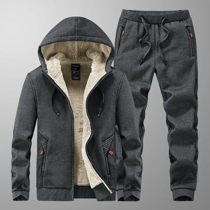 Cashmere Tracksuit Set for Men - Fleece Jacket & Pant, Hooded