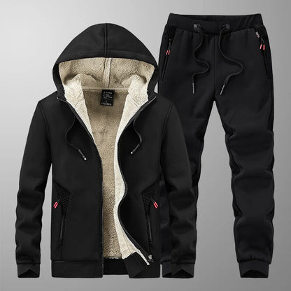 Cashmere Tracksuit Set for Men - Fleece Jacket & Pant, Hooded
