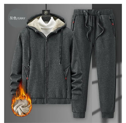 Cashmere Tracksuit Set for Men - Fleece Jacket & Pant, Hooded