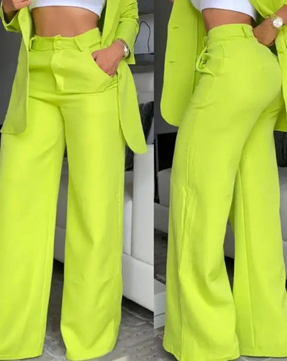 Elegant Notched Blazer & Button Pants Set