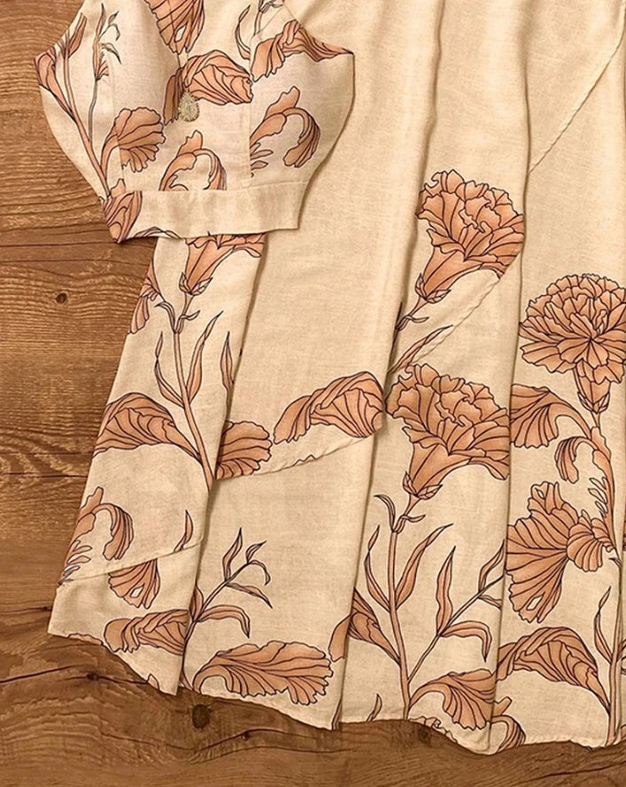 Elegant women's Summer Backless Lace-Up Top with A-Line Pleated Flower Print Skirt