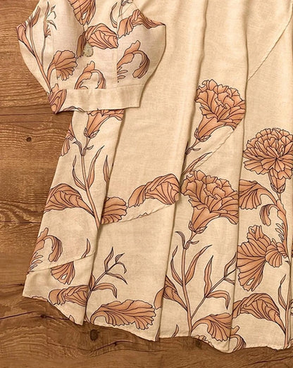 Elegant women's Summer Backless Lace-Up Top with A-Line Pleated Flower Print Skirt