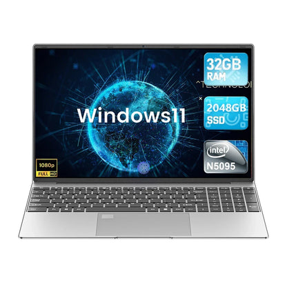 15.6" Portable Laptop, 32GB RAM, 2TB SSD, Windows 11, 4K, Backlit, Fingerprint, Intel N5095