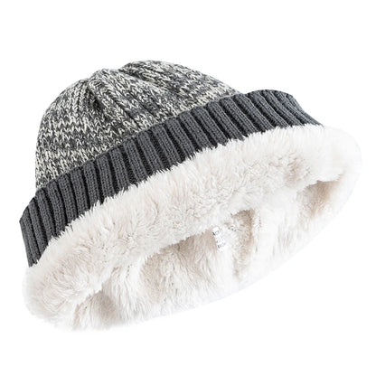 Unisex Two-Tone Winter Beanie Cap with Fur Lining