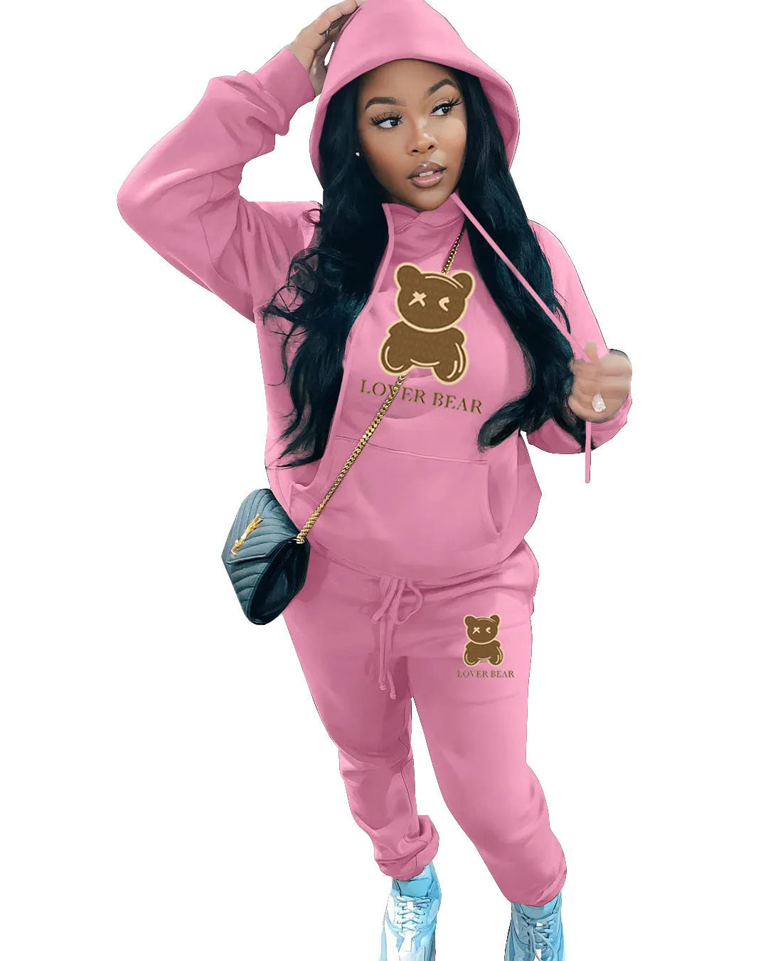 Lovely Bear Letter Print Kangaroo Pocket Jogger Set with Long Sleeve Hoodie & Drawstring