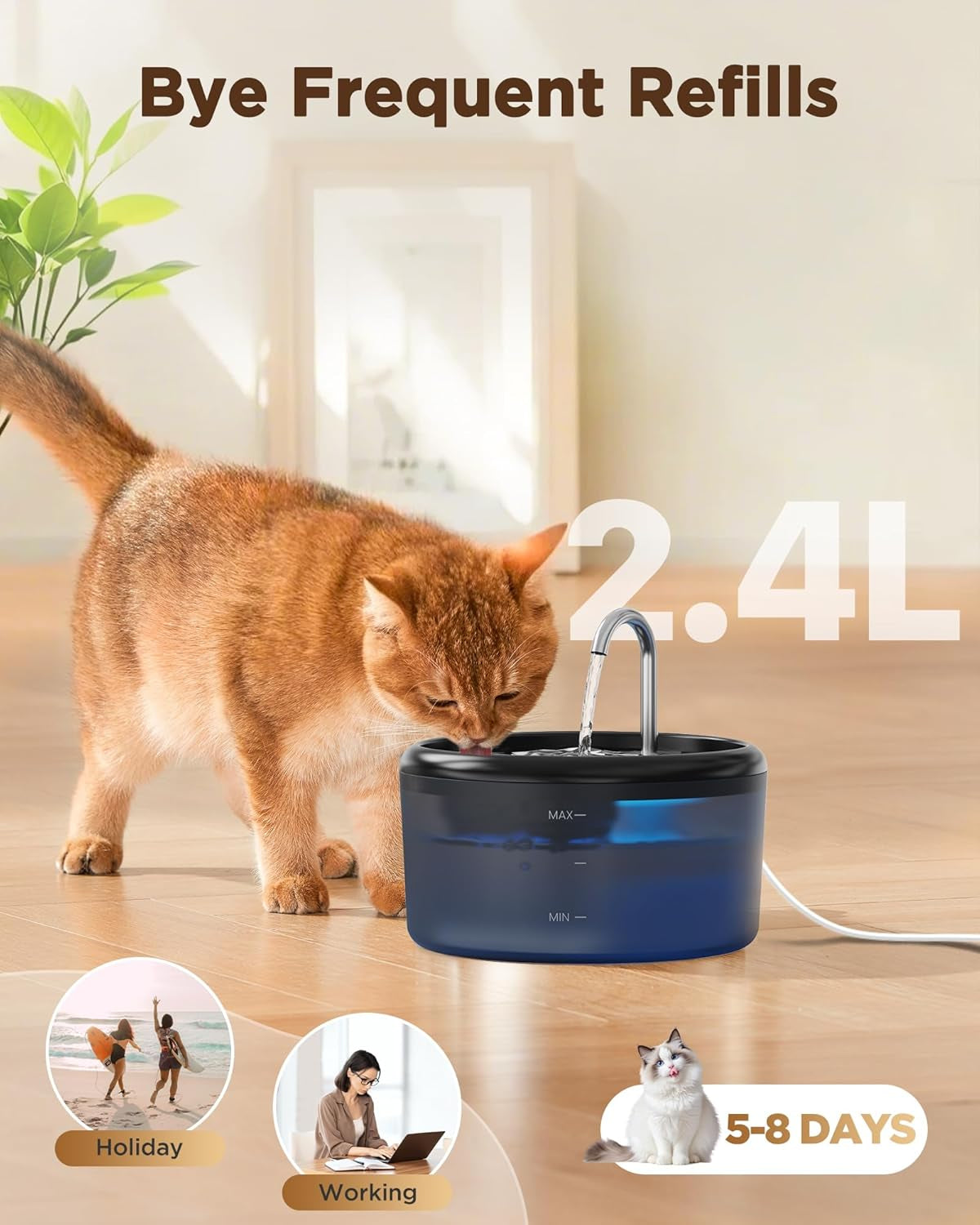 Cat Water Fountain for Cats Indoor: 80Oz