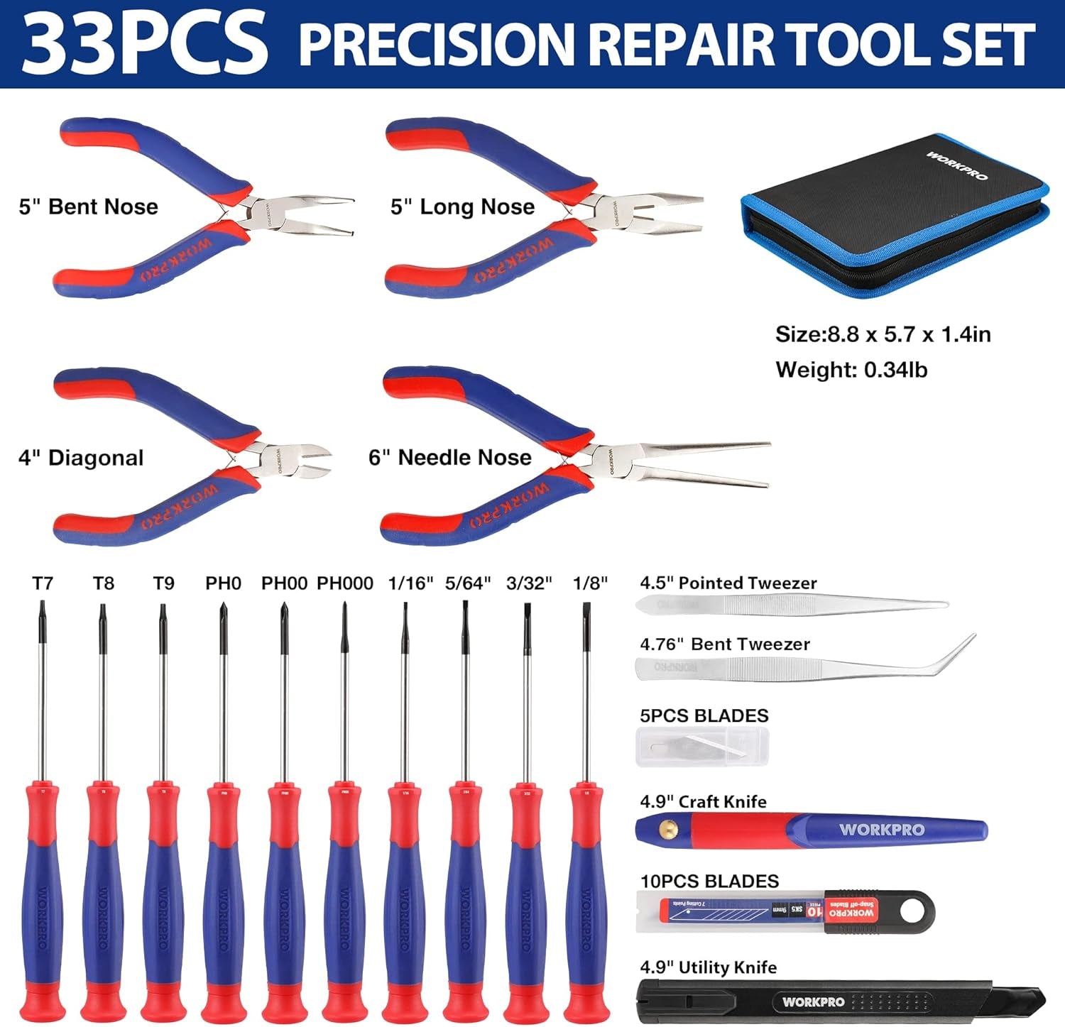 33PCS Precision Repair Tool Set Includes