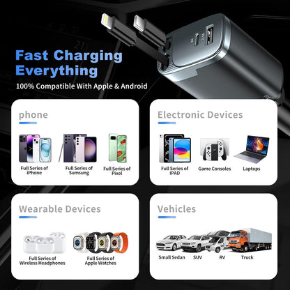 Retractable Car Charger 4 in 1, Car 