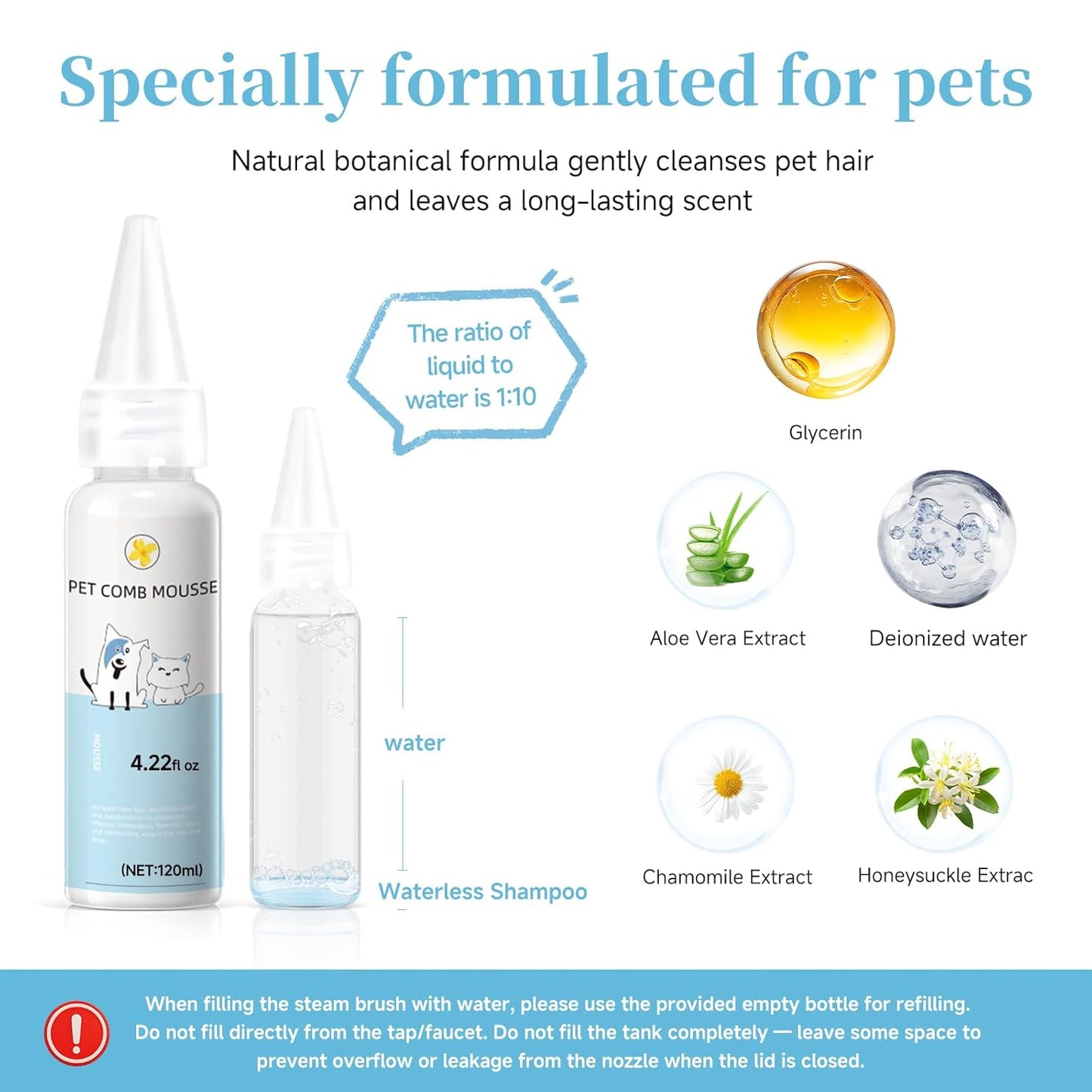 Pet Steam Brush for Dog & Cat - 3-In-1