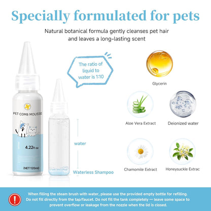 Pet Steam Brush for Dog & Cat - 3-In-1