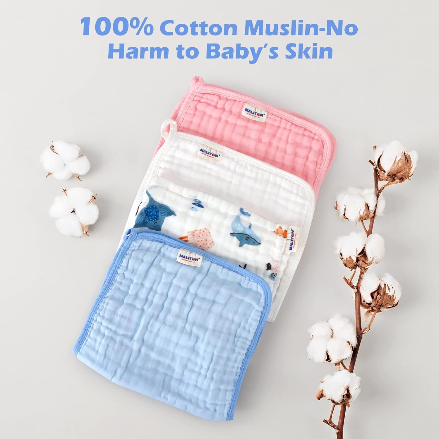 Muslin Baby Burp Cloths 6 Pack L20''X10'