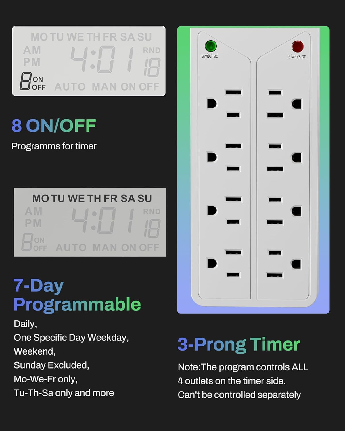 8Outlet Surge Protector ,7Day Digital
