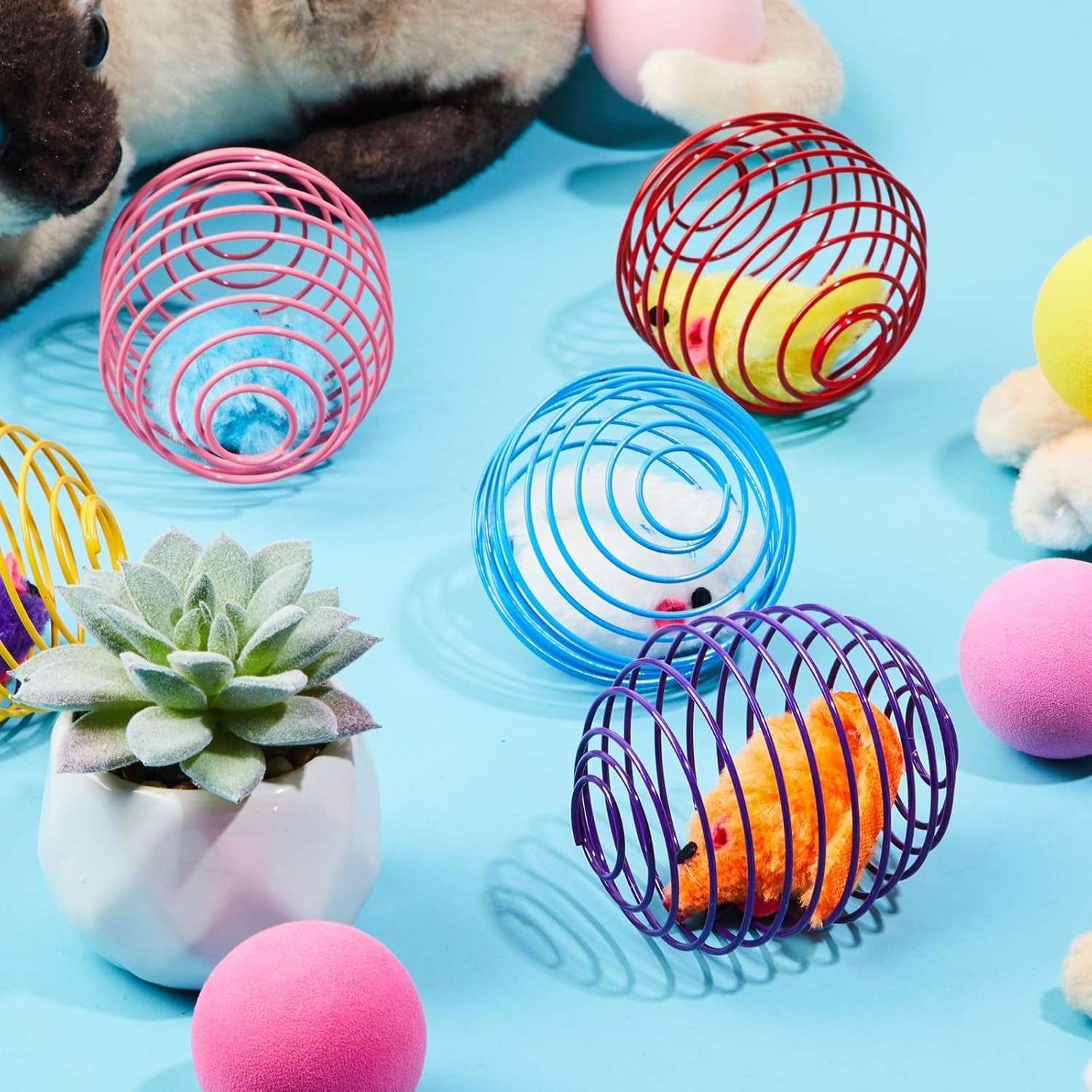 5 Pcs Cat Spring Balls Toys Stretchable