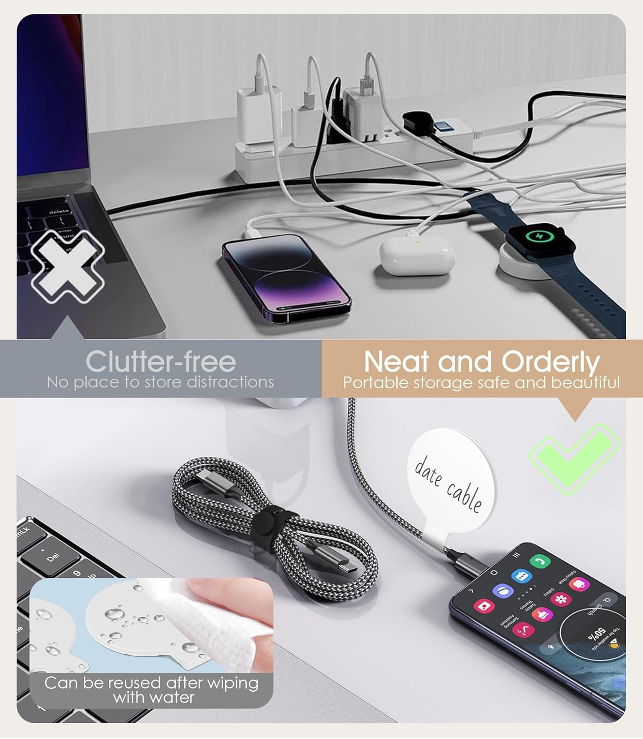 32Pcs  Cable Labels and Silicone Cable 