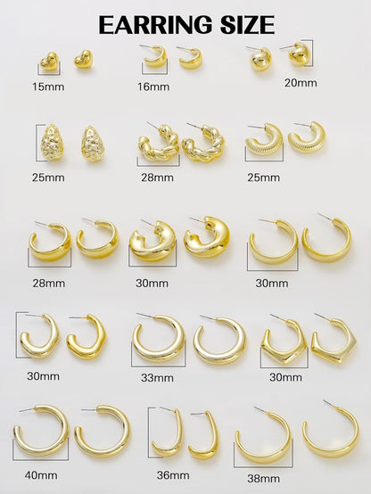 10 Pairs Hypoallergenic Chunky Gold 