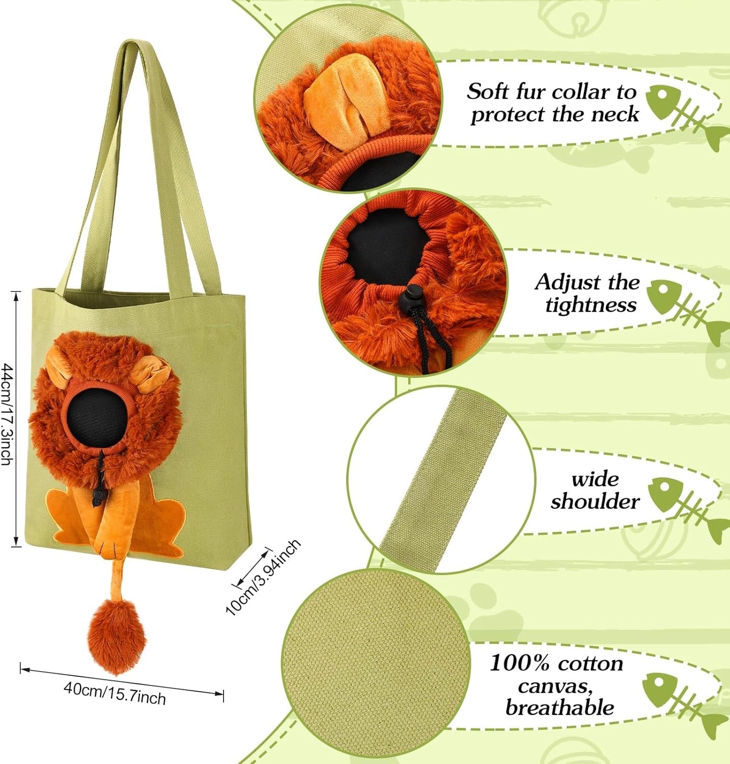 Pet Canvas Shoulder Bag Lion Shaped Cute
