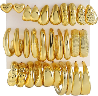 10 Pairs Hypoallergenic Chunky Gold 