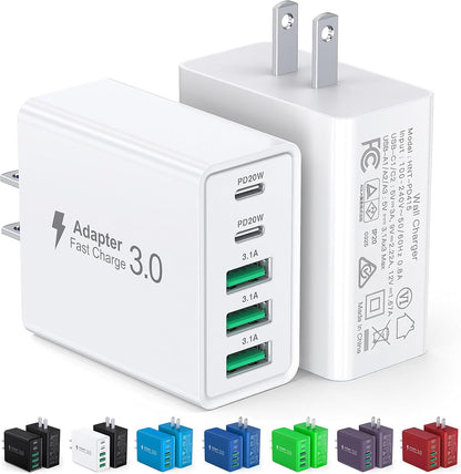 [2-Pack]USB C Wall Charger,50W 5-Port PD