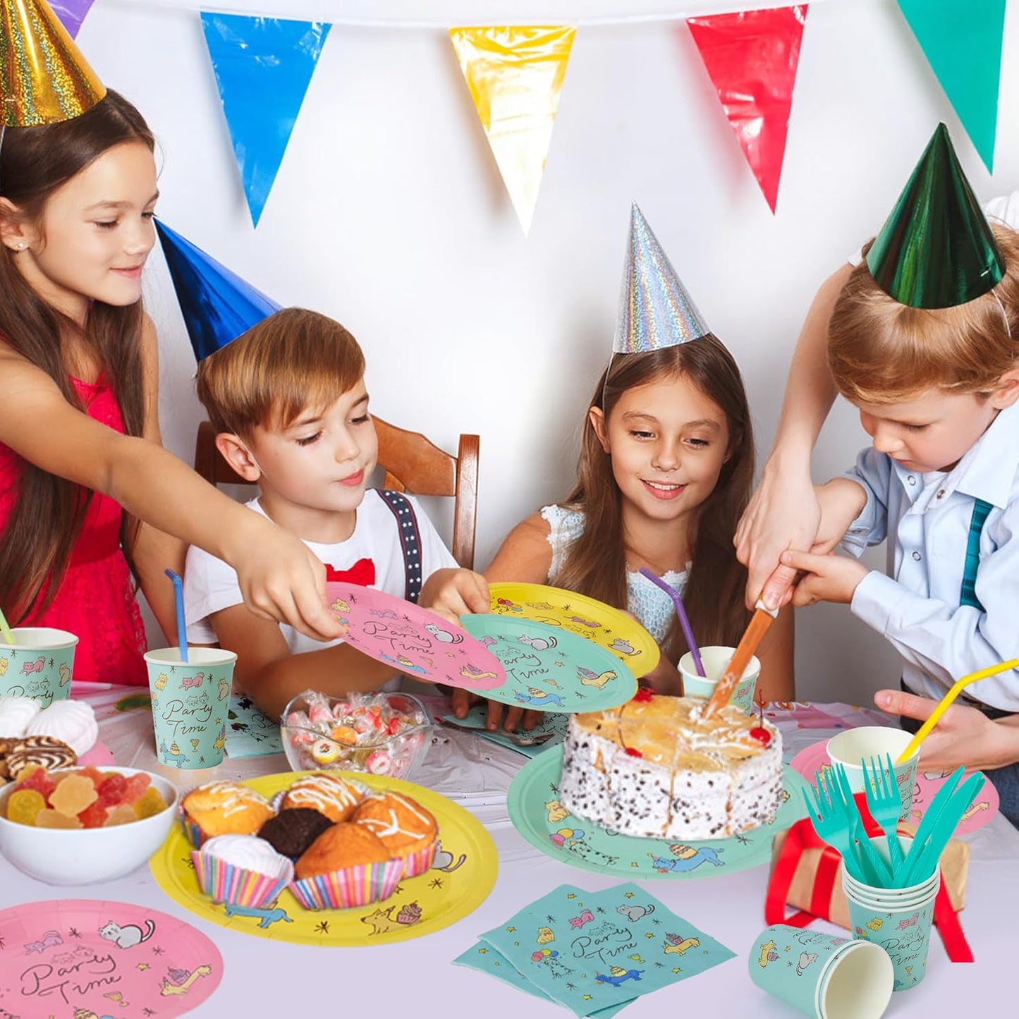 144Pcs Dog Cat Birthday Party Supplies