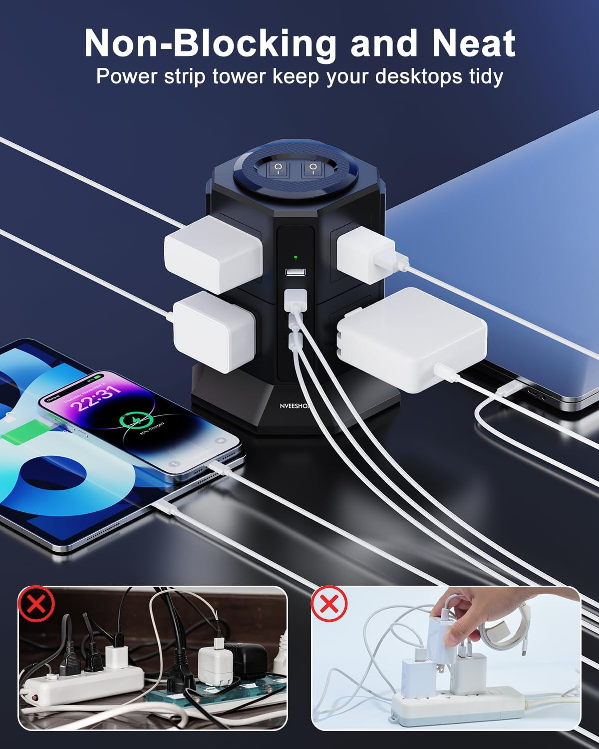 Surge Protector Power Strip Tower