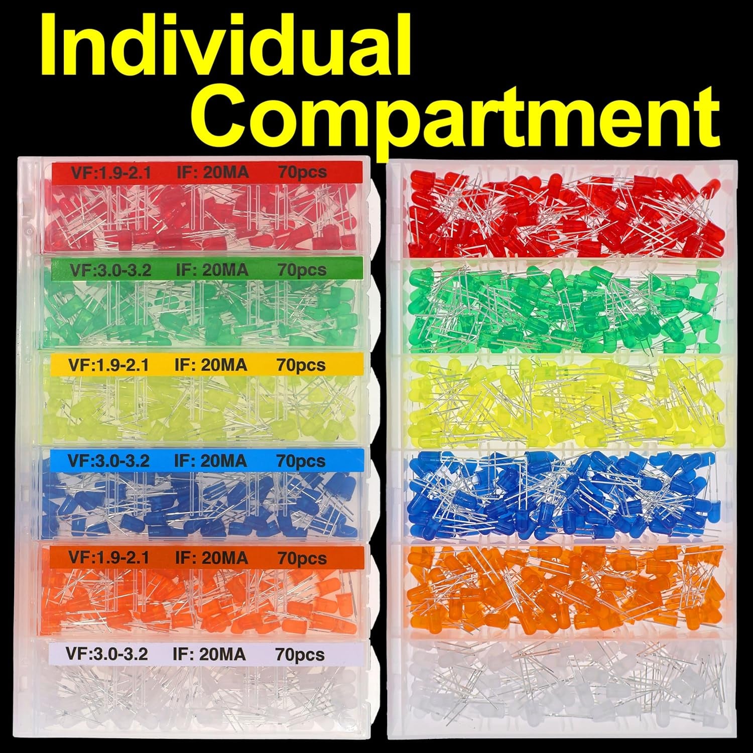 420Pcs 6 Colors 5Mm LED Diode Assortment
