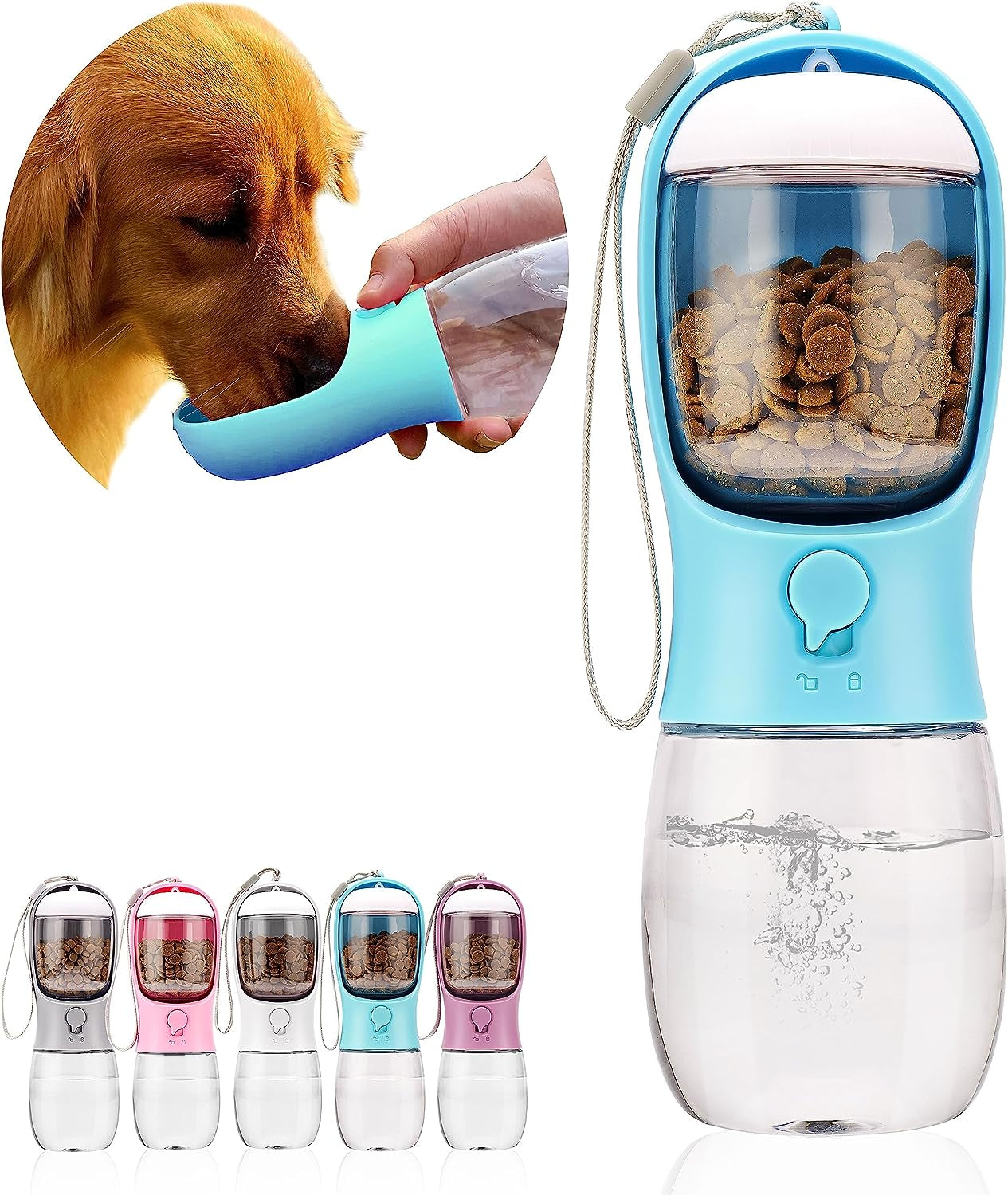 Dog Water Bottle with Food Container