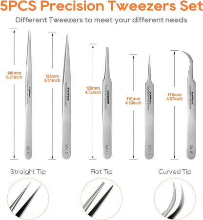 Precision Tweezers 5 PCS Stainless Steel