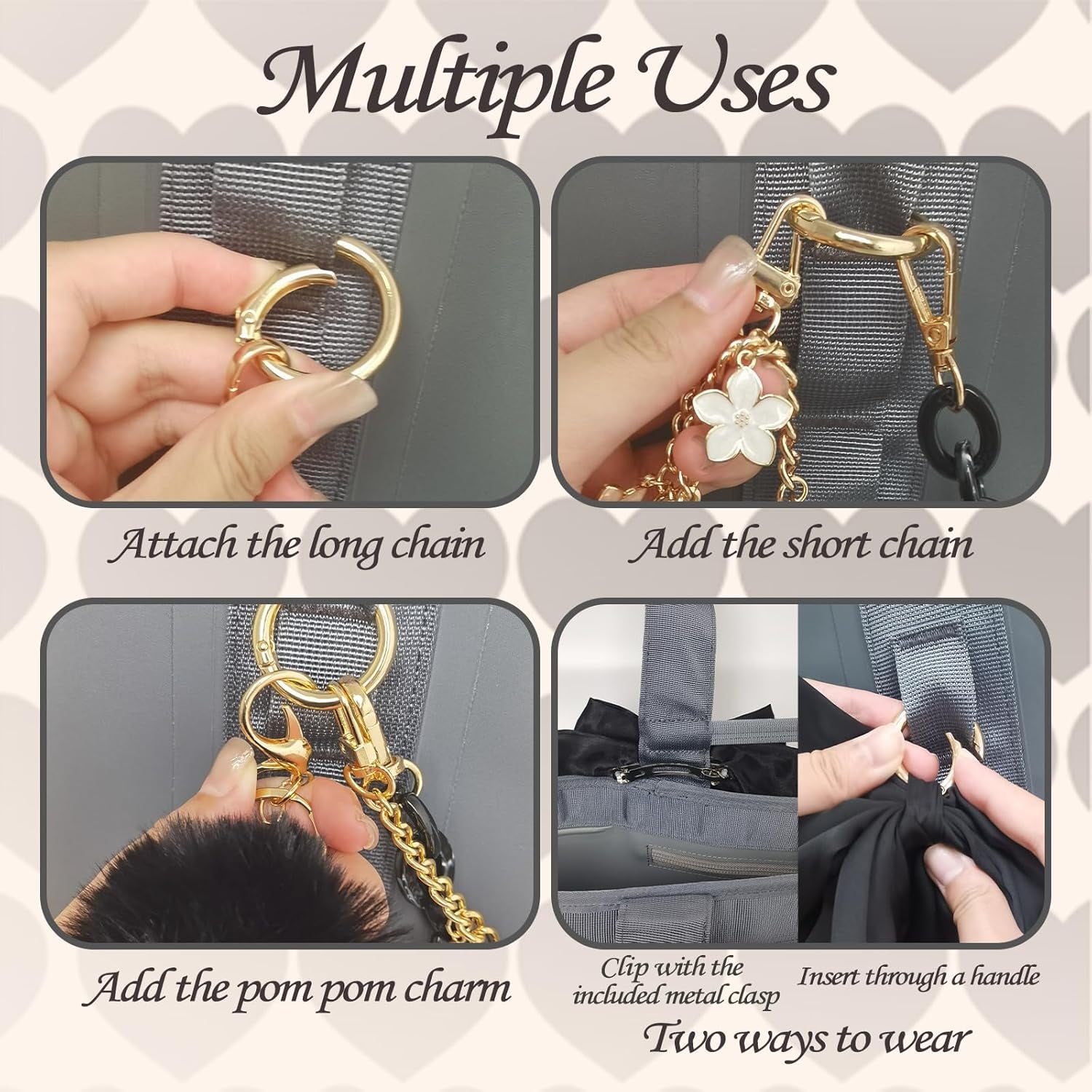 4PCS Tote Bag Decor Kit, Decorative 
