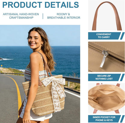 Straw Beach Tote Bag for Women 2026 