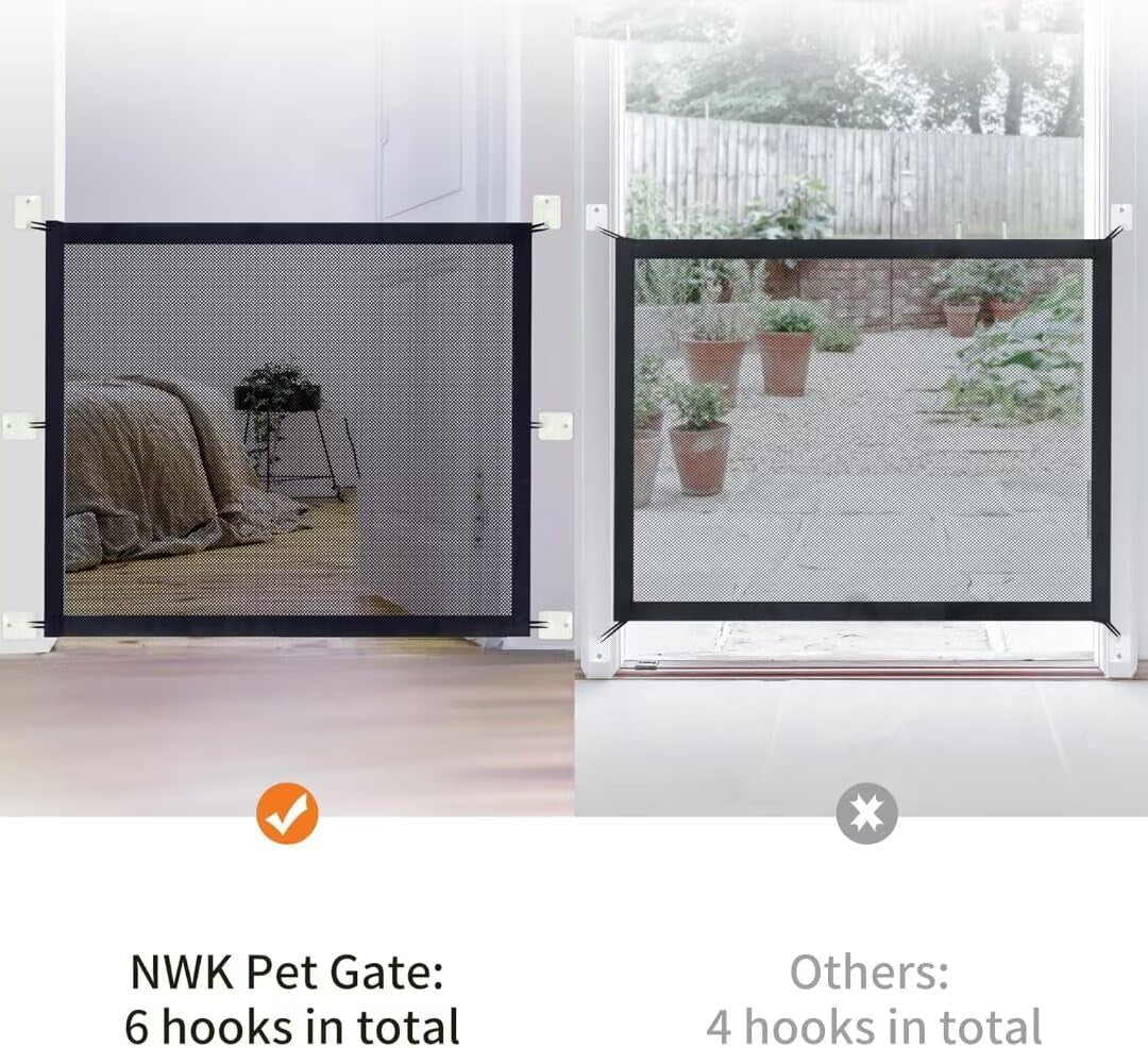 Magic Dog Gate for Stairs Pet Gate for the House Providing a Safe Enclosure for Pets to Play and Rest, 6 Hooks Design (30'' X 43'')