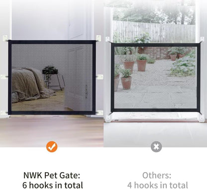 Magic Dog Gate for Stairs Pet Gate for the House Providing a Safe Enclosure for Pets to Play and Rest, 6 Hooks Design (30'' X 43'')