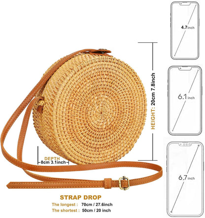 Boho Rattan Crossbody Bag, Handwoven .