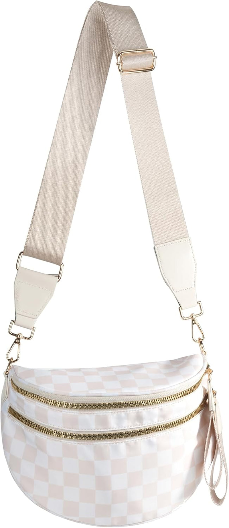 Spacious Checkered Nylon Crossbody Bag