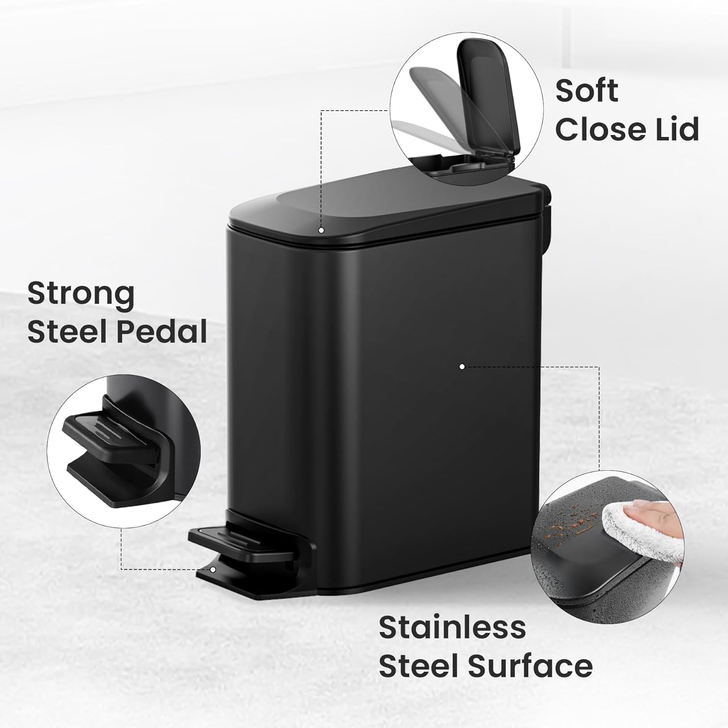 Small Bathroom Trash Can with Lid 