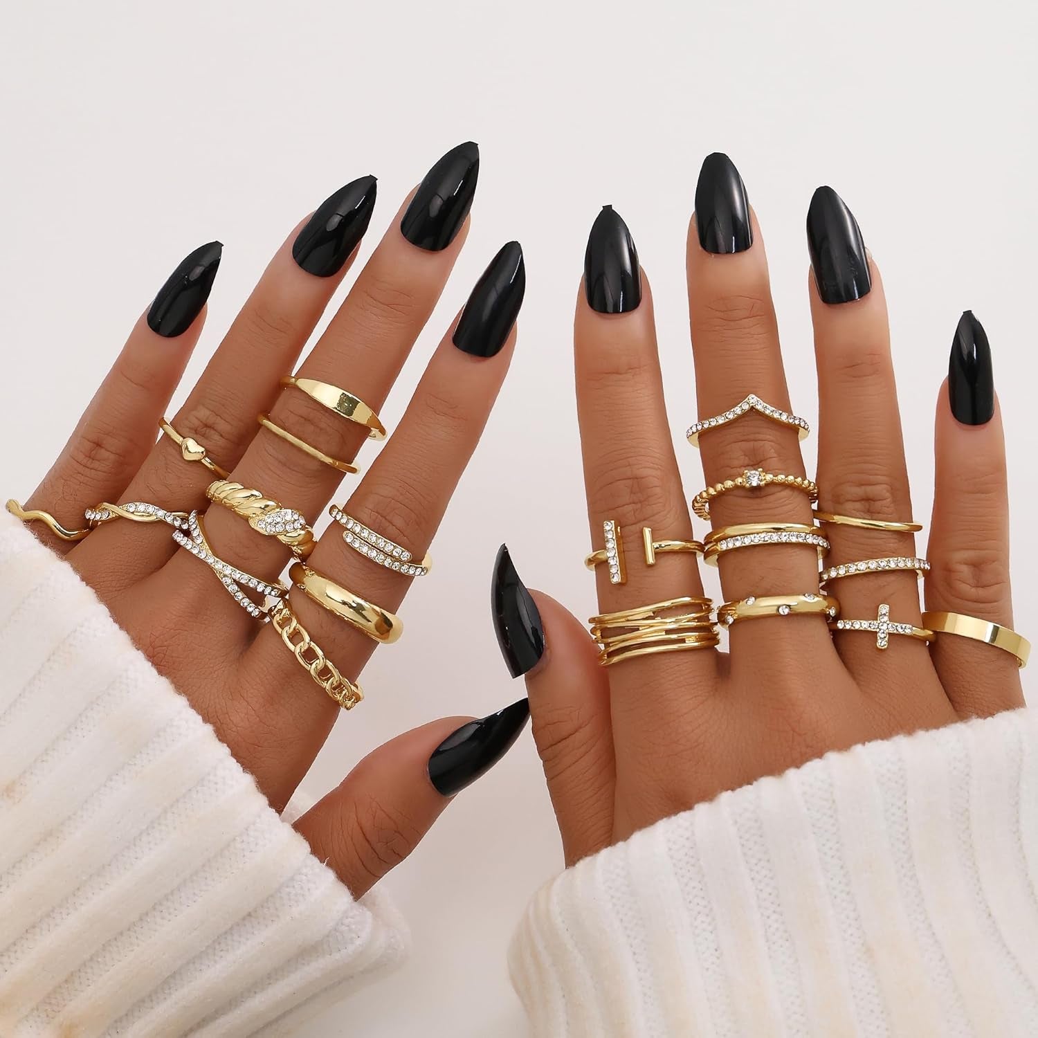 Golden Silvery Black Kunckle Rings Set