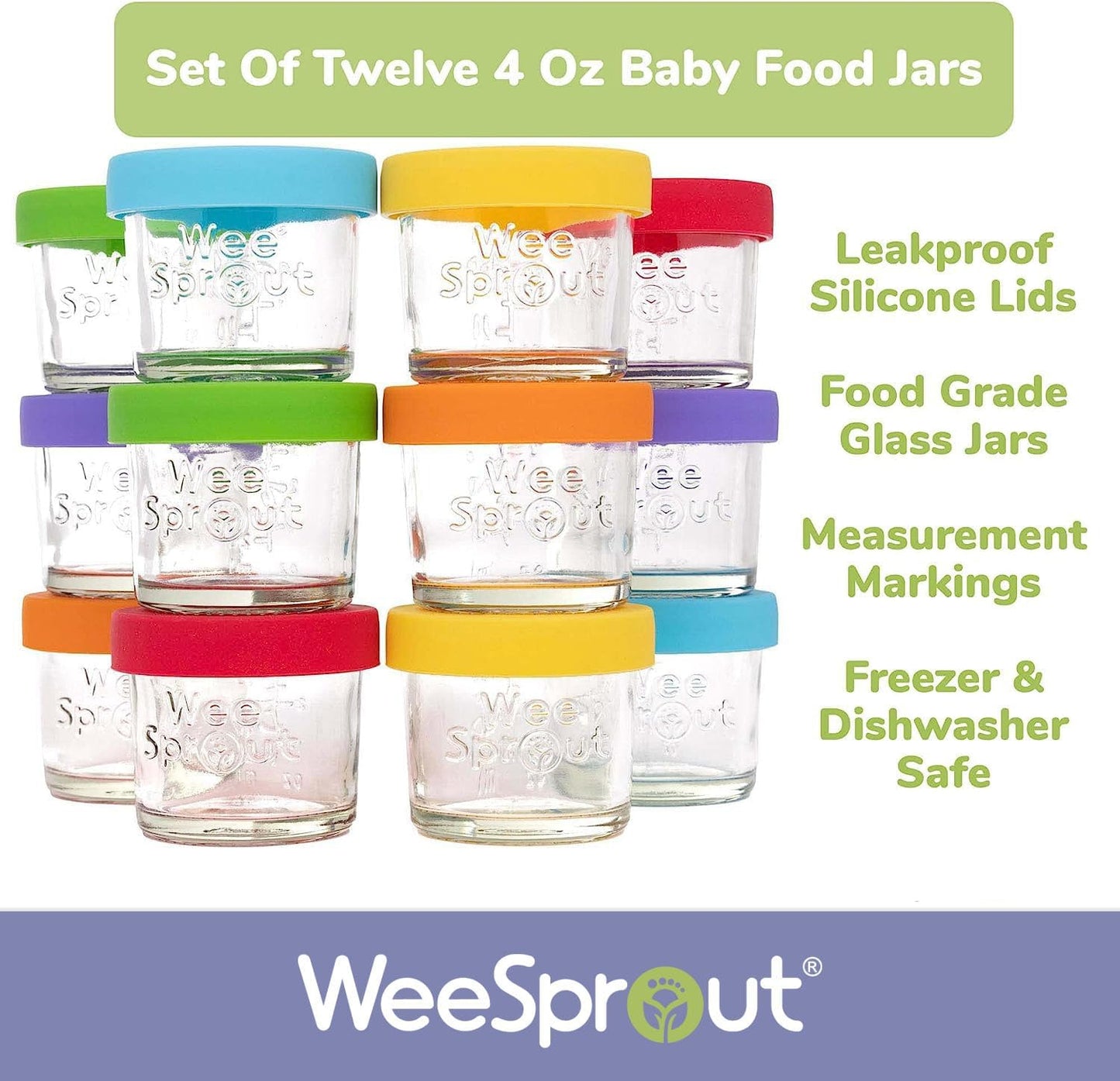 Glass Baby Food Storage Jars W/Silicone
