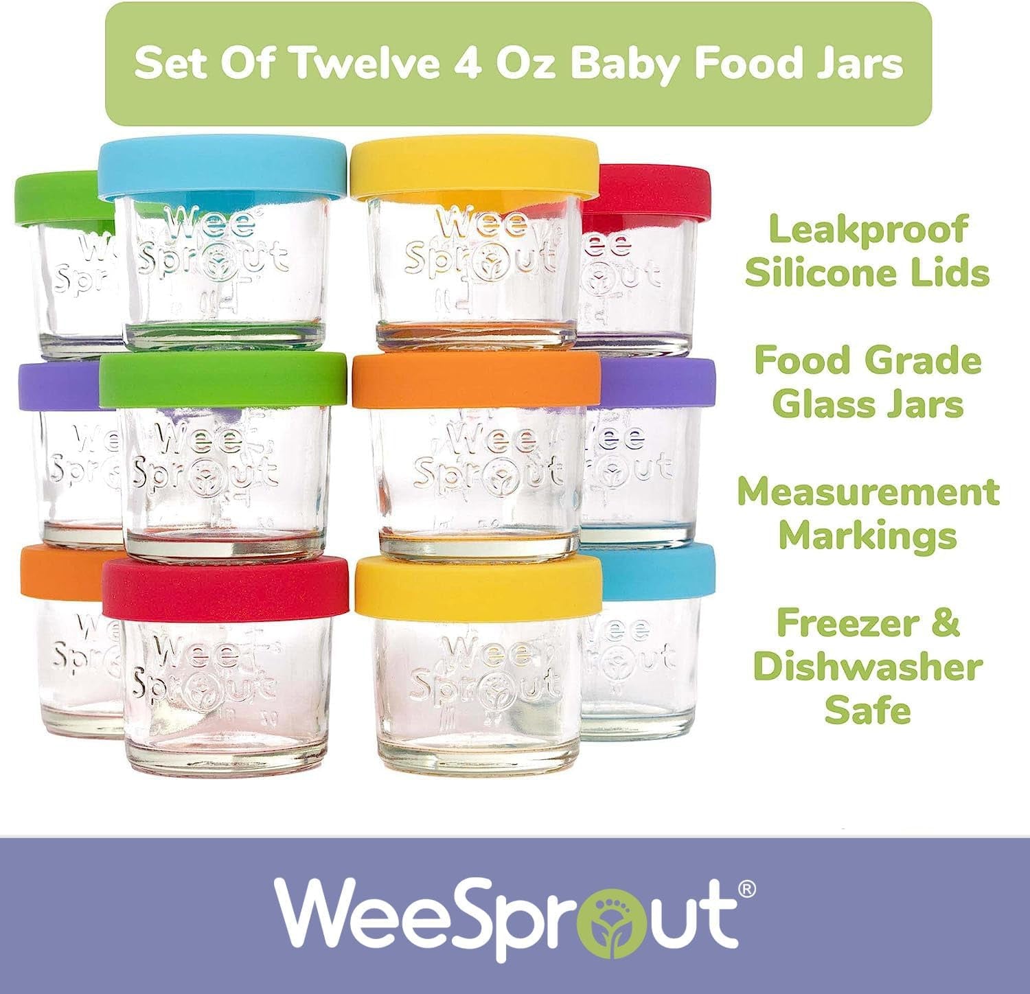 Glass Baby Food Storage Jars W/Silicone