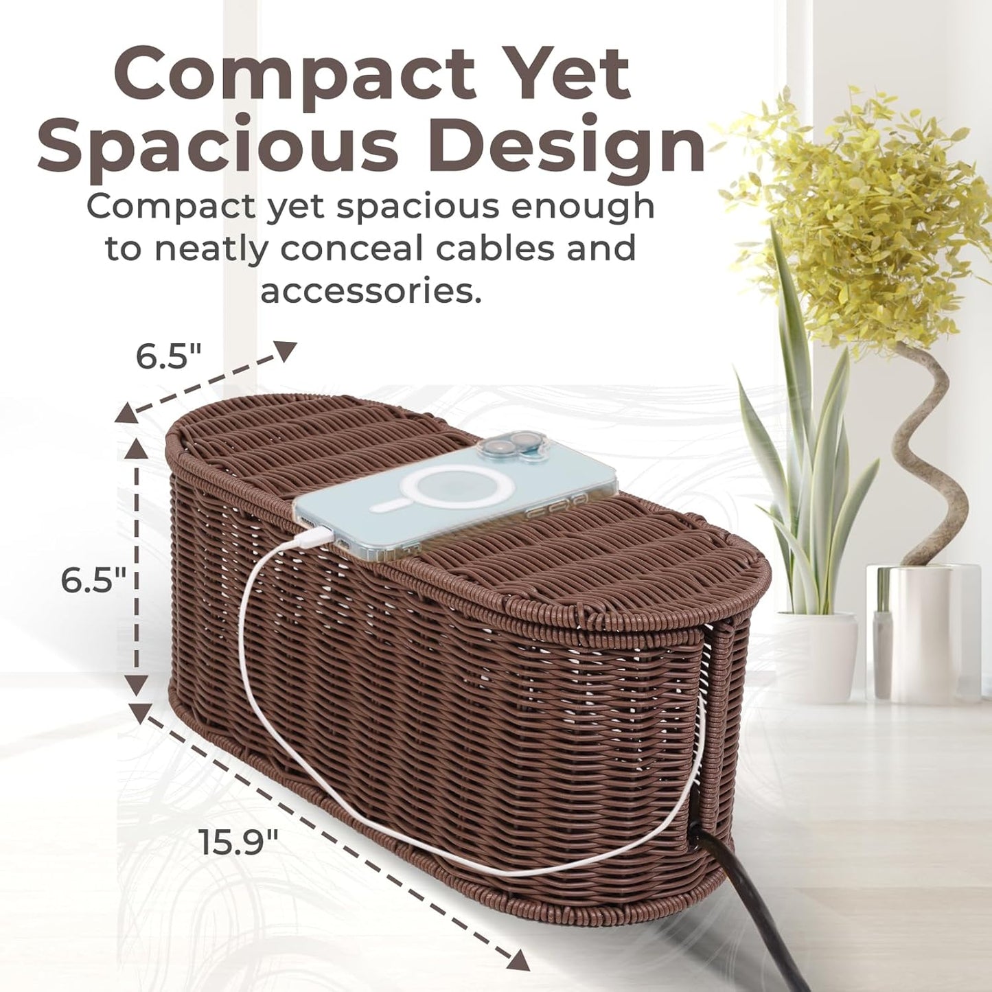 Cable Management Box, Handmade Rattan