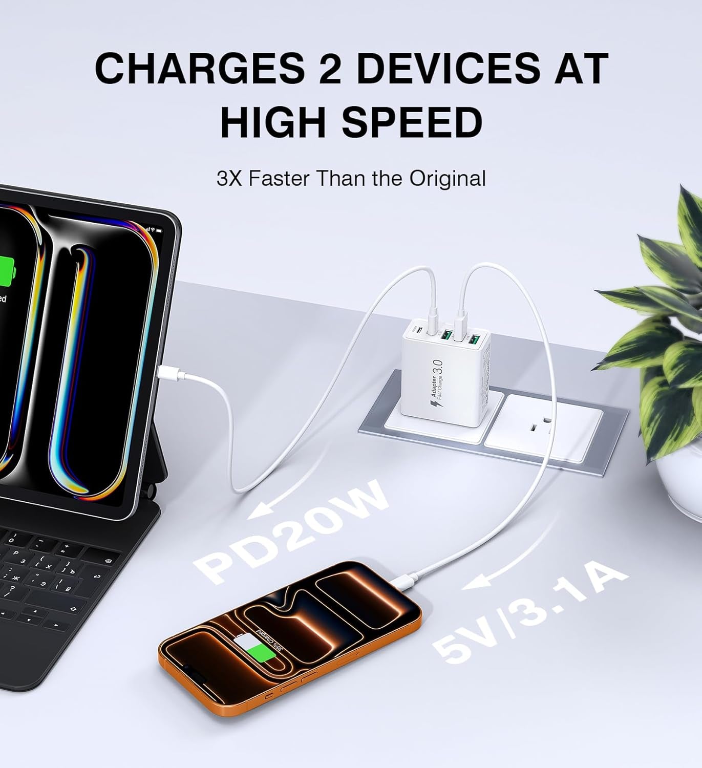 [2-Pack]USB C Wall Charger,50W 5-Port PD