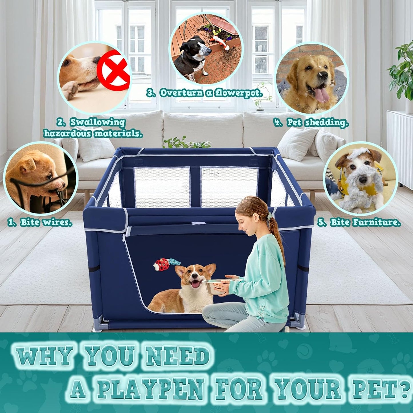 42X42 Inches Puppy Playpen with Gate