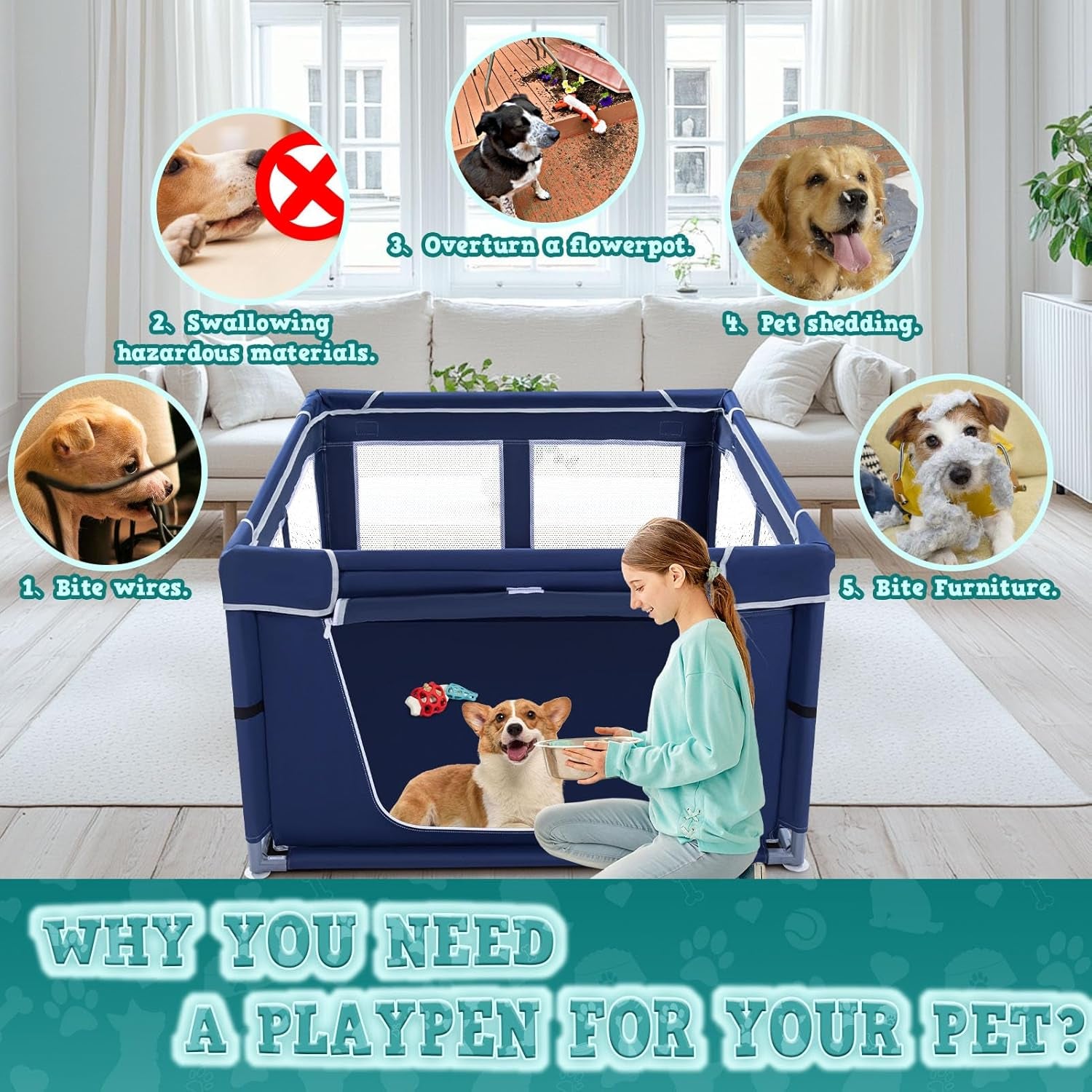 42X42 Inches Puppy Playpen with Gate