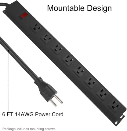 Metal 8 Outlet Mountable Power Strip