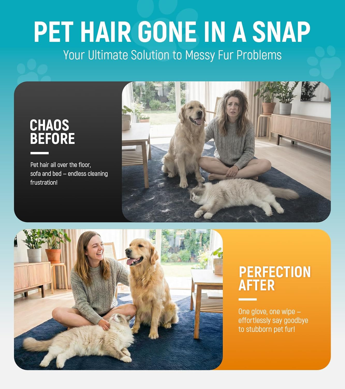 Pet Hair Removal Glove for Dogs & Cats 
